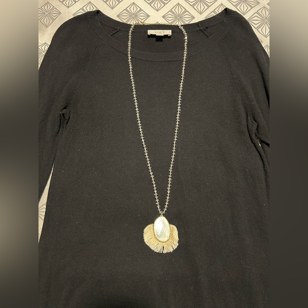 Long Necklace with Mother of Pearl Tassel Pendant